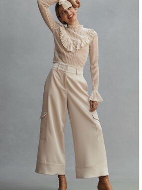 Beatrice .B Gloss by Anthropologie Light Beige Pants w/ Side Cargo Pockets